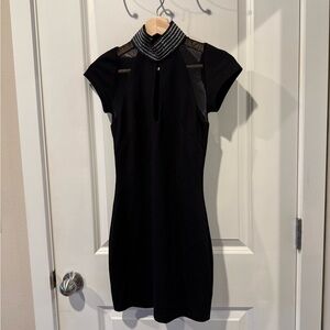 Sequined High Neck Mini Dress Mesh Cutout